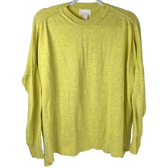 Lou Tricot Women’s One Size Cotton Crewneck Lemon Lime Yellow Pullover Sweater - Picture 1 of 8